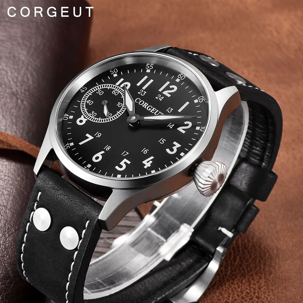 Модные кожаные механические наручные часы Corgeut 17 драгоценностей 6497 ST3600 модные