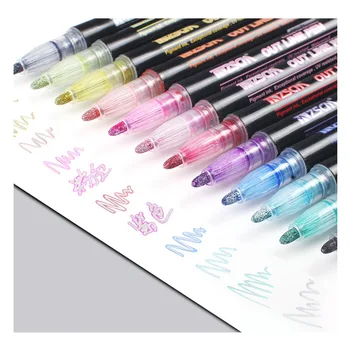 

Double Line Pen Metallic Color Marker Pen for Kids DIY Painting Album Highlighter Pen Office School Supplies Stationery