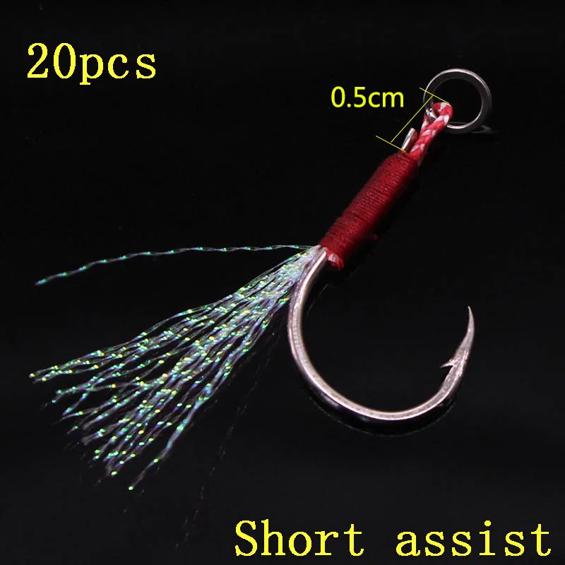 10Pairs Metal Jig Assist Hook Pink Double Hooks Thread Feather High Carbon  Steel Sea Fishing Hook Slow Jigging Peche