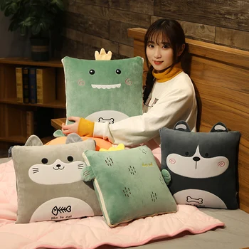 

New Cute Dinosaur Husky Cat Dog Carrot Plush Pillow Blanket Animal Cartoon Colorful Nap Pillow Seat Cushion Sofa Decoration