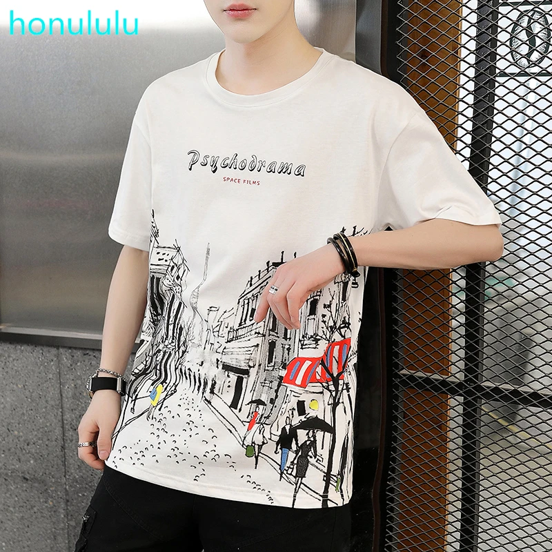 

Chao brand short sleeve T-shirt men's trend 2020 summer new cotton round neck clothing student loose printing half sleeve jacket