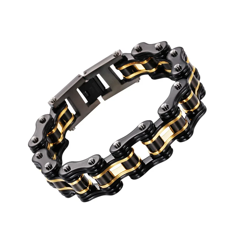

316L Stainless Steel Black And Golden Men Bicycle Pendant Bracelets Hardware Accessories Bracelets Processing