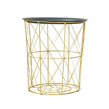 

Creative Nordic Golden Iron Metal Coffee Table Dirty Storage Basket Tea Fruit Snack Service Plate Tray Bed Living Room Sofa Side