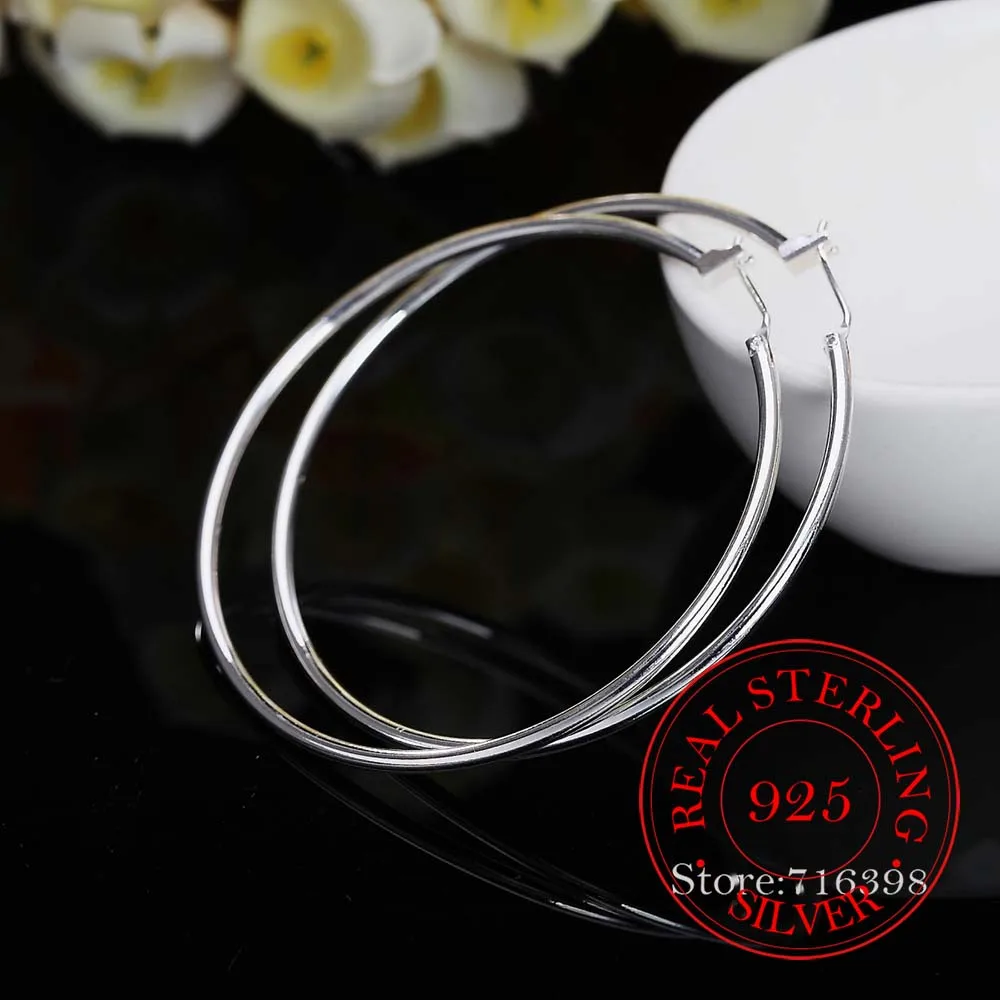 Hoop Earrings Silver Earrings Silver Hoop Earrings Womens Earrings 925 Sterling Silver Hoop Earring Korean Big Smooth Circle Vintage Party Earrings for Women Wedding Party Jewelry Gift