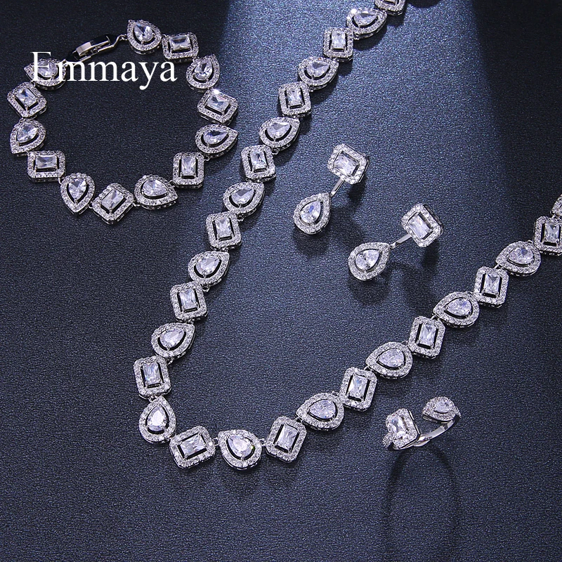 Роскошь emmaya Кристалл серебряная бижутерия наборы белый циркон браслеты кулон и ожерелье кольца серьги свадьба