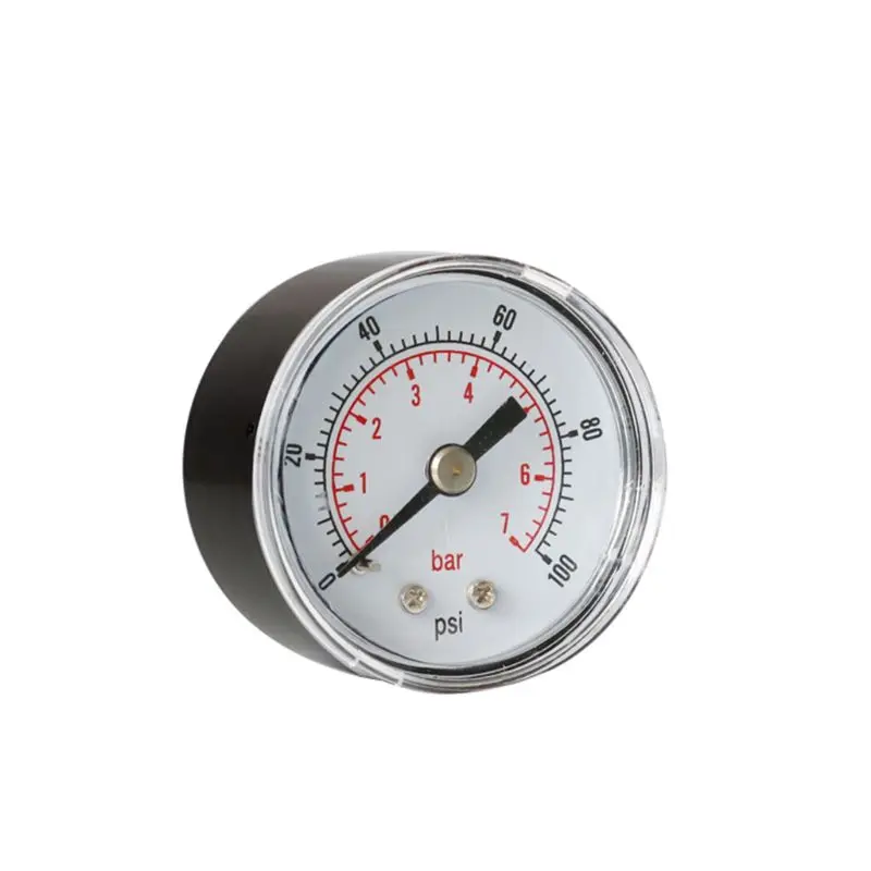 Pressure Gauge 40mm Dial Pneumatic 0-100 PSI 0-7 Bar Horizontal Back Mount 