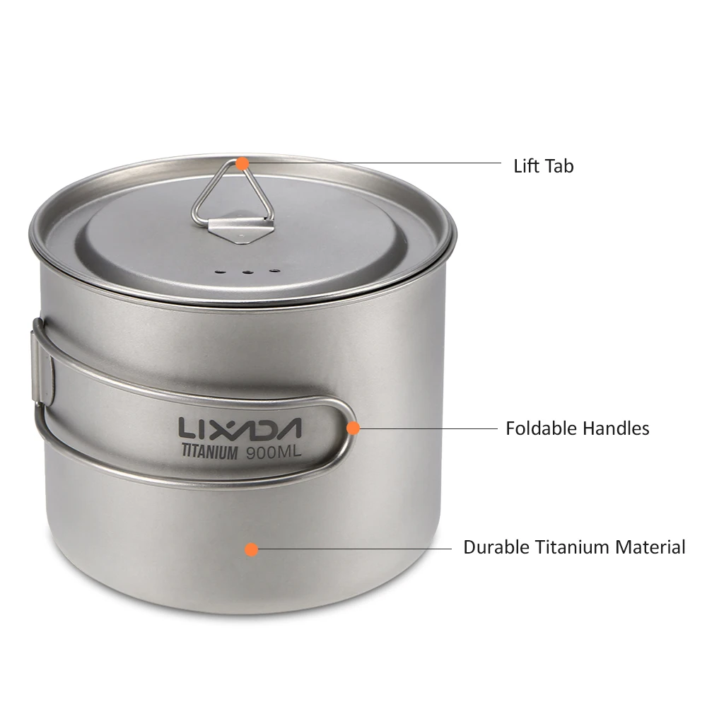 Lixada 900 мл/1600 мл титановая чашка Ультралегкая портативная с крышкой и складной