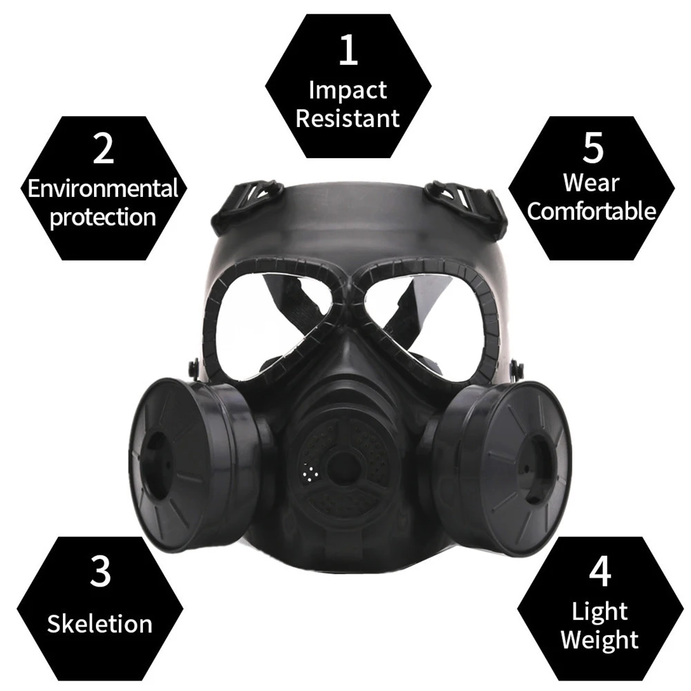 Outdoor Double-Sided Fan Gas Mask Military Adult Equipment Full Face Protective 