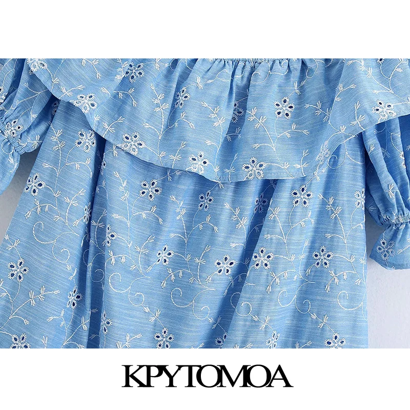 Женское винтажное мини платье KPYTOMOA с вышивкой и оборками открытыми плечами