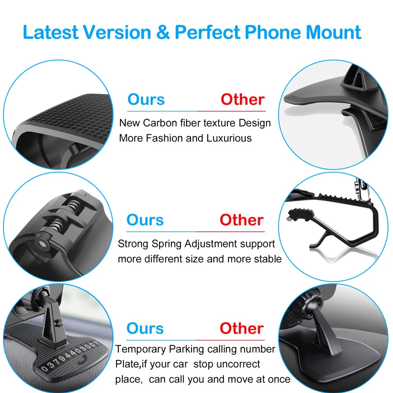 Phone Holder HUD Car Dashboard Phone stand 360° Rotation Adjustable GPS Car Clips holder for iphone 11 Mobile Phone car stand
