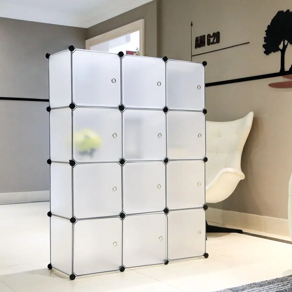 

12 Cube Storage Closet Wardrobes Interlocking Plastic Wardrobe Cabinet DIY Portable Closet Storage Cube Storage Organizer C05