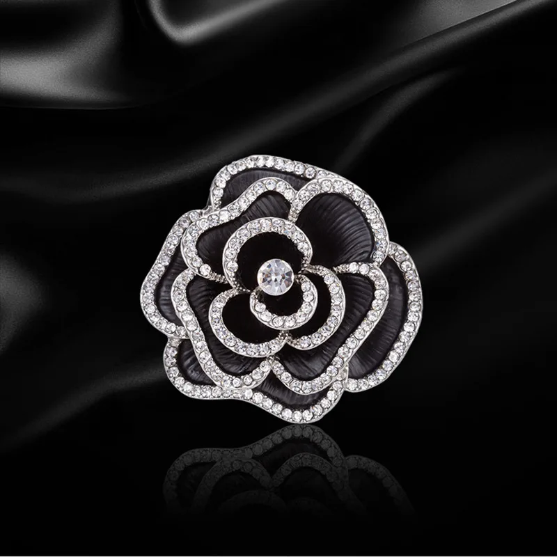 [Used] CHANEL Coco Mark Camellia Corsage Brooch Flower Flower Fashion  Accessories Fabric Black