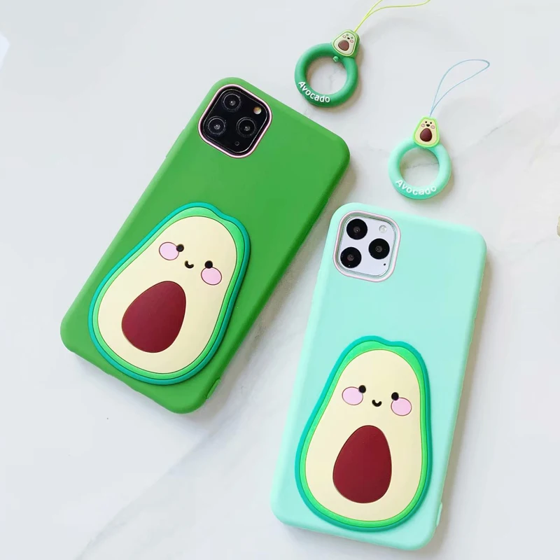 For Apple iPhone 11 3D Avocado Cases for Pro XS Max X XR 6 6S 7 8 Plus Cute Cartoon Soft Silicone Finger Ring Cover | Мобильные