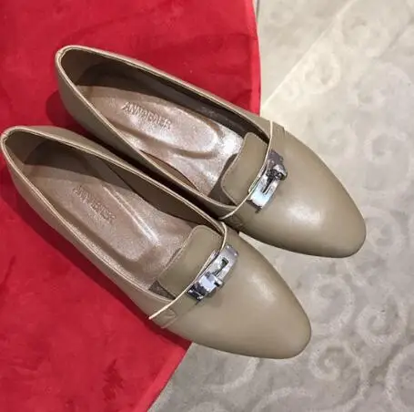 AS PICTURES Bonjean/модные кожаные туфли на плоской подошве женские повседневные туфли с острым носком без шнуровки Ins стильные украшения для обуви с пряжкой серый, черный - Цвет: AS PICTURES