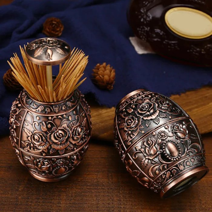 Newly Push Style Retro Metal Automatic Toothpick Holder Case Can Box Container for Home Restaurant Usage