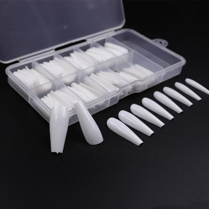 

100pcs Nails Clear Ballerina False Nails Tips Long Acrylic Fake Nails 10 Sizes Easy to Use US Stock