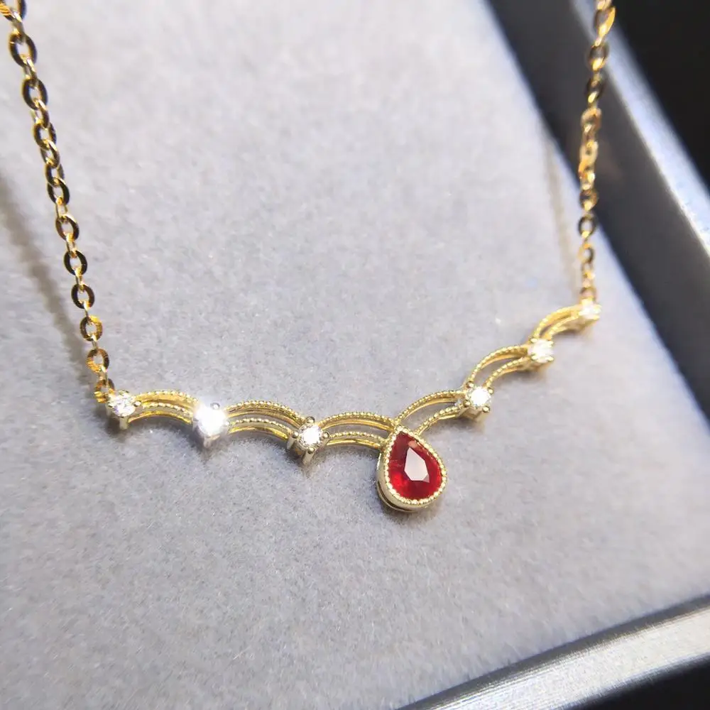 

Ruby Necklace 0.4ct Fine Jewels 18K Gold Jewelry Real Diamond Red Ruby Gemstones Female's Classic Diamonds Jewelry Necklaces