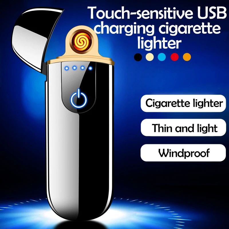 

Fingerprint Induction Electronic Lighter USB Rechargeable Windproof Flameless Lighter Double Sides Cigarette Ignition