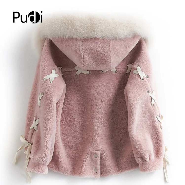 PUDI B181096 женская зимняя теплая меховая куртка из натуральной шерсти с капюшоном, воротник лисы, пальто для отдыха для девочек, Женская куртка, пальто