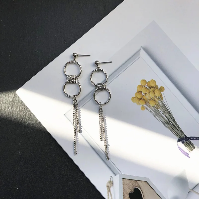New popular Simple Asymmetric Metal Style Earrings For Women Chain Tassel Pin Cross Blade Zipper Pendant Earring Charm Jewelry