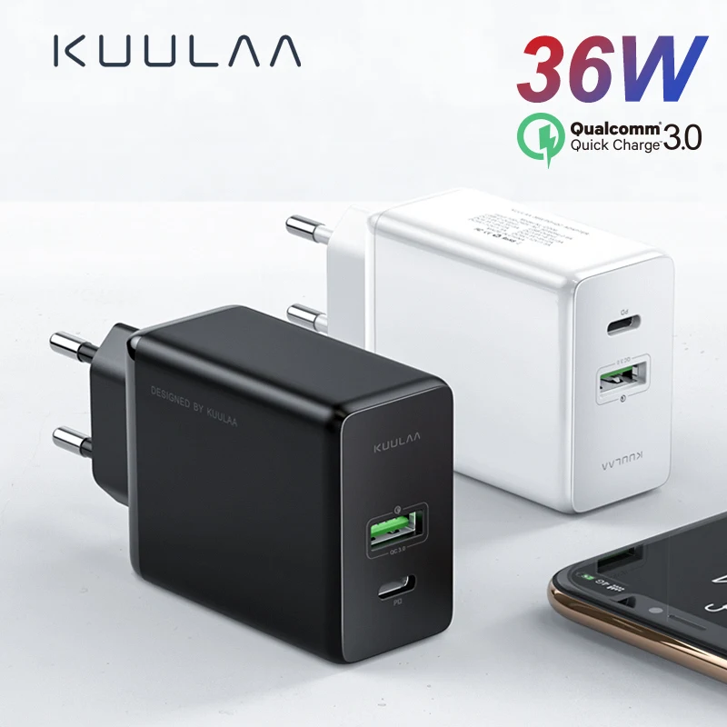 

KUULAA Quick Charge 4.0 3.0 36W USB Charger PD 3.0 Fast Charger US EU Plug Adapter Super charger For iPhone 11 XR XS Xiaomi Mi 9