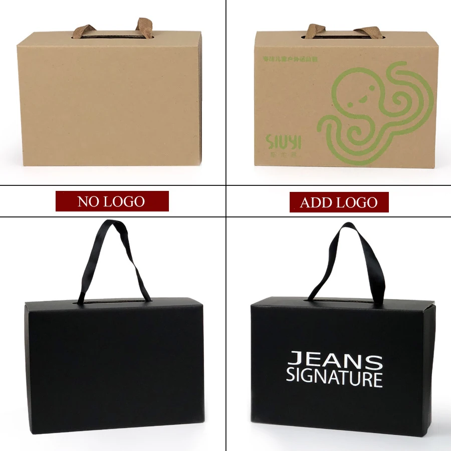 

10pcs Large Gift Box Packaging With Logo White Black Kraft Paper Box With Ribbon Big Gift Box Large Candy Boxes Dropshipping