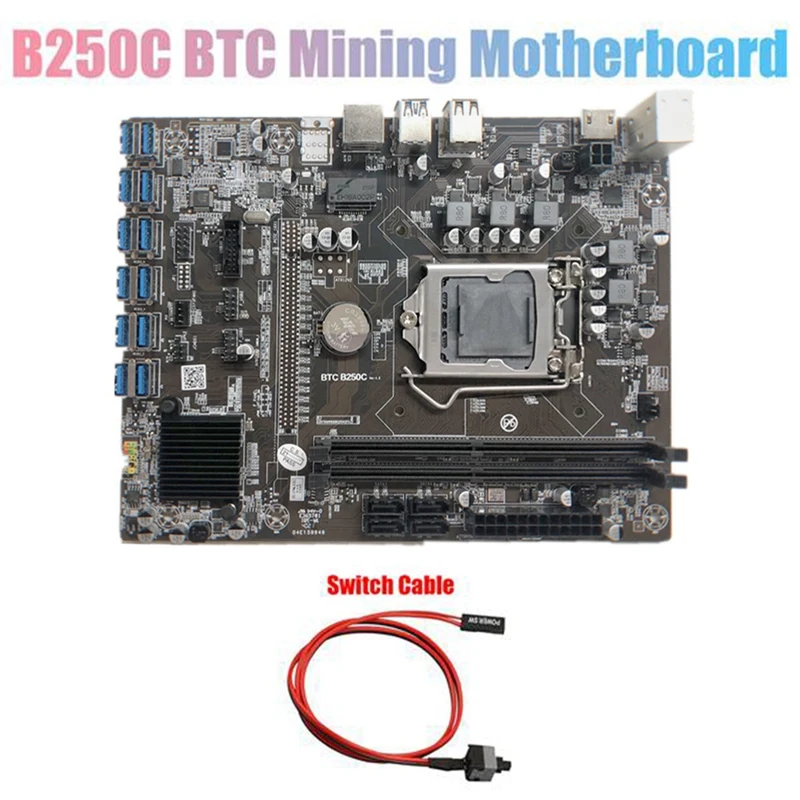 Материнская плата B250C для майнинга BTC + кабель переключателя 12xpcie на USB3.0 слот GPU