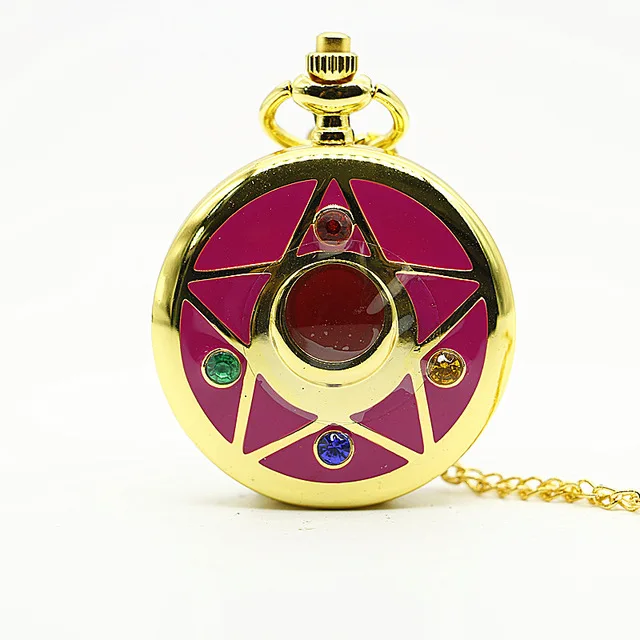 Women-Golden-Quartz-Pocket-Watch-Roman-Numbers-Watch-Necklace-Five-Stars-Clock-Pendant-With-Fob-Chains