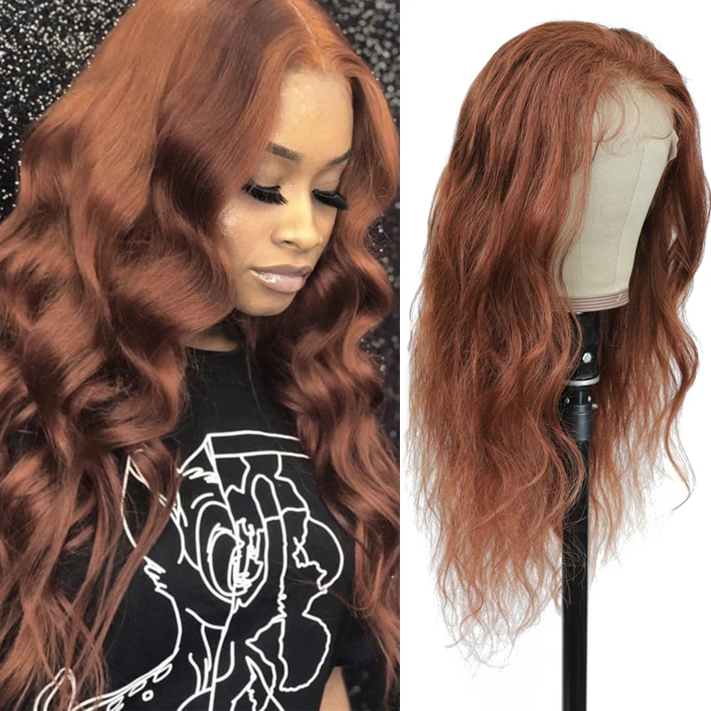Lace Wigs Human-Hair Auburn Body-Wave Pre-Plucked Brazilian Brown Black Women 13x4
