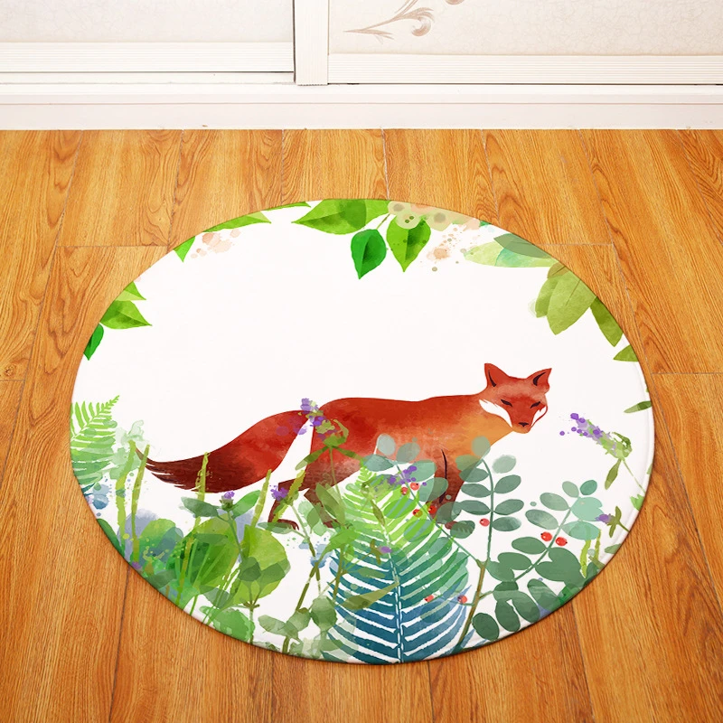 Green Plant Fox Kids Play Tent Mat Round Chair Mat Kitchen Rugs Entrance Indoor Doormat Memory Foam Flannel Bedside Carpet Carpet Aliexpress