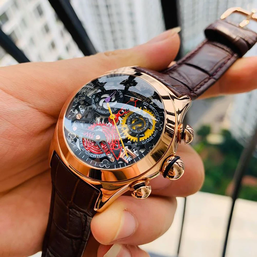 Женские наручные часы Reef Tiger/RT роскошные швейцарские Ronda с механизмом розовое