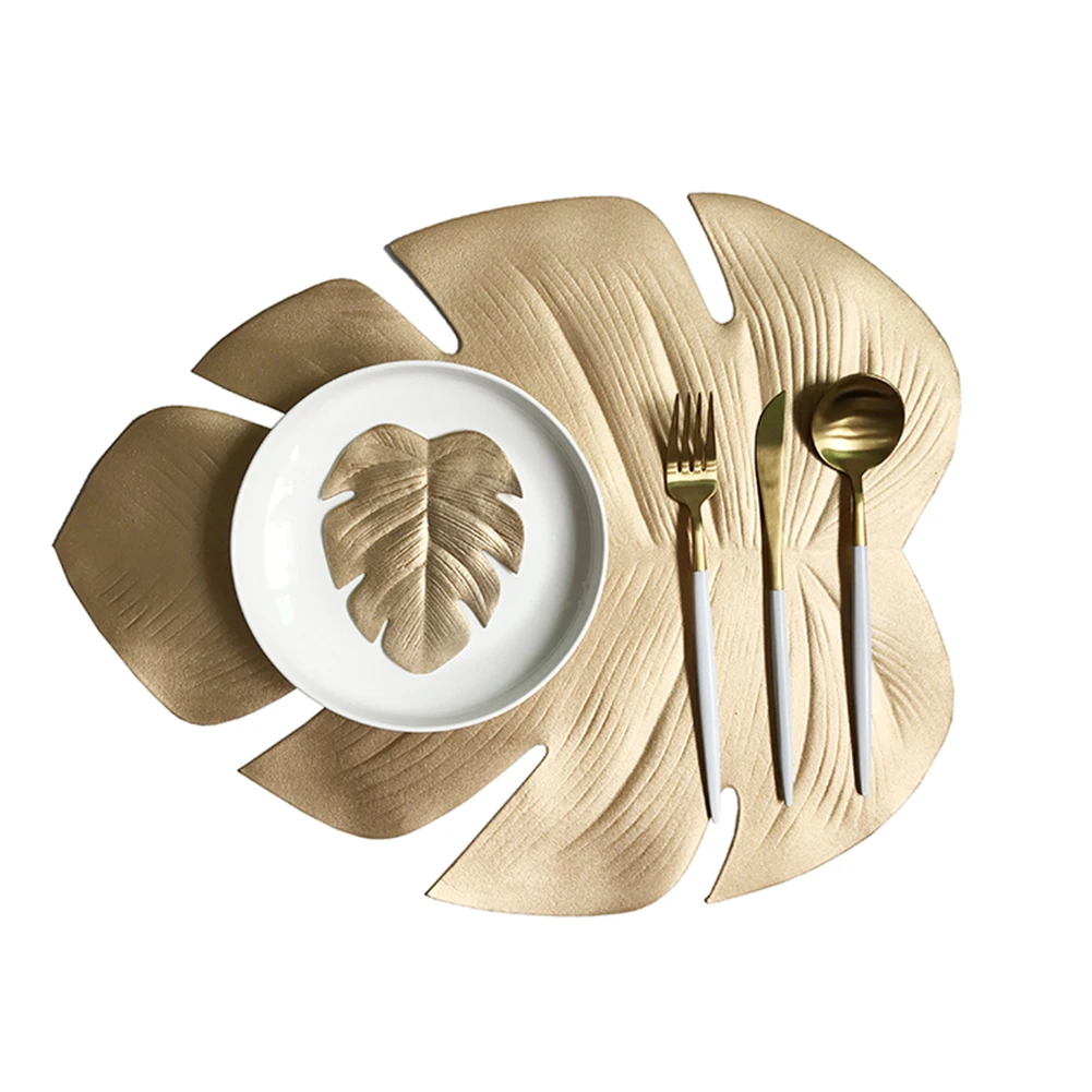 

Christmas Simulation Plant Placemat for Kitchen Table Mat Palm Gold Leaf PVC Table Mat Decorative Table Pad Coasters Home Decor