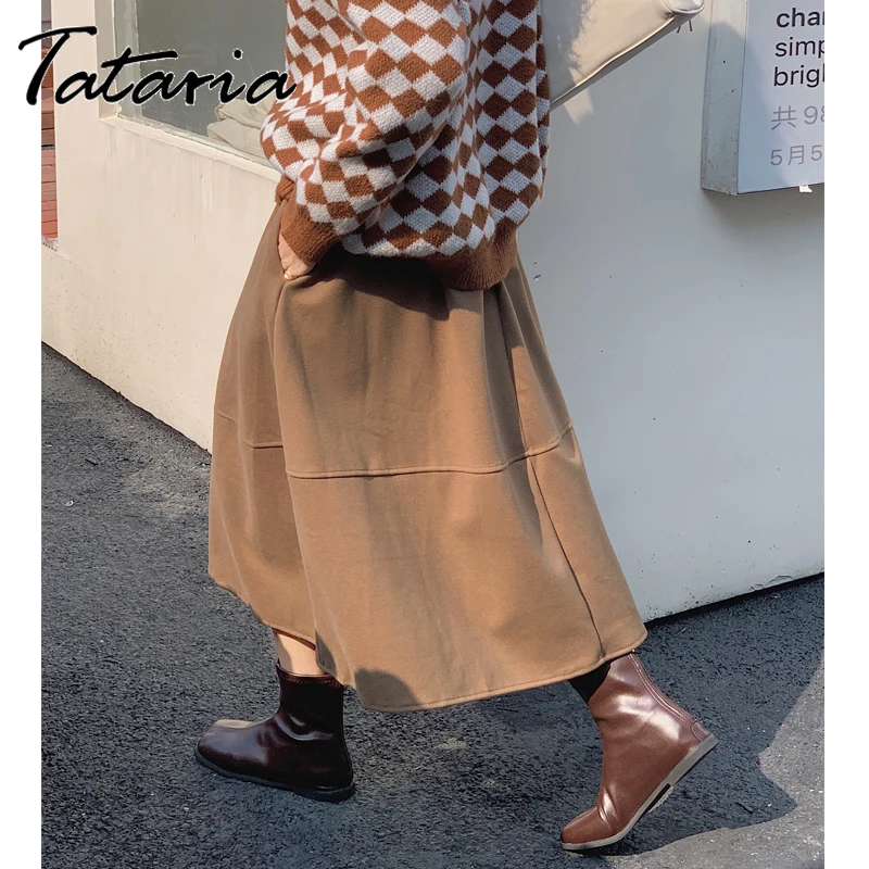 

New Woolen Cloth Skirts Women's Autumn Winter High-Waist Thick A-Line Soft Cashmere Umbrella Skirt Pocket Korean Style Faldas
