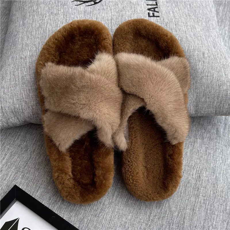 2024 Fur Slides 100% Mink Slippers Luxury Ladies Mink House