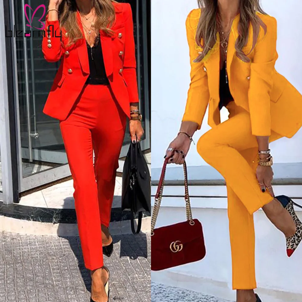 

Winter Women Elegant Blazers Set Long Sleeve Coat + Pencil Pants Suit Office Lady Two Piece Suits Work Outfits Matching Sets