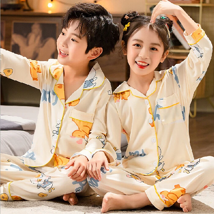 Spring Autumn Children Pajama Set Cartoon Kids Nightwear Pijama Boys Cute Girl Homewear Cardigan Students Clothes Wholesale Sleepwear & Robes cheap Sleepwear & Robes
