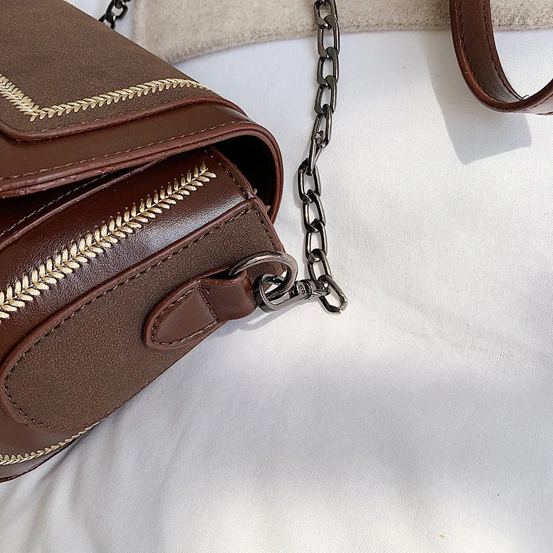 

2019 Autumn & Winter New Style Chain Shoulder Bag Korean-style Simple Car Suture Solid Color Lock Large Small Oblique Bag