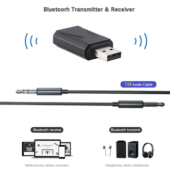 

Bluetooth 5.0 Transmitter Receiver Mini 3.5mm AUX Stereo Wireless USB Bluetooth Adapter for Car Audio