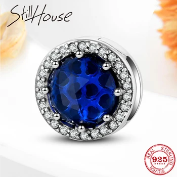 

High quality 925 Sterling Silver Charm dark blue zircon Clip Beads Fit Reflection Charms Bracelet For Women Jewelry Making