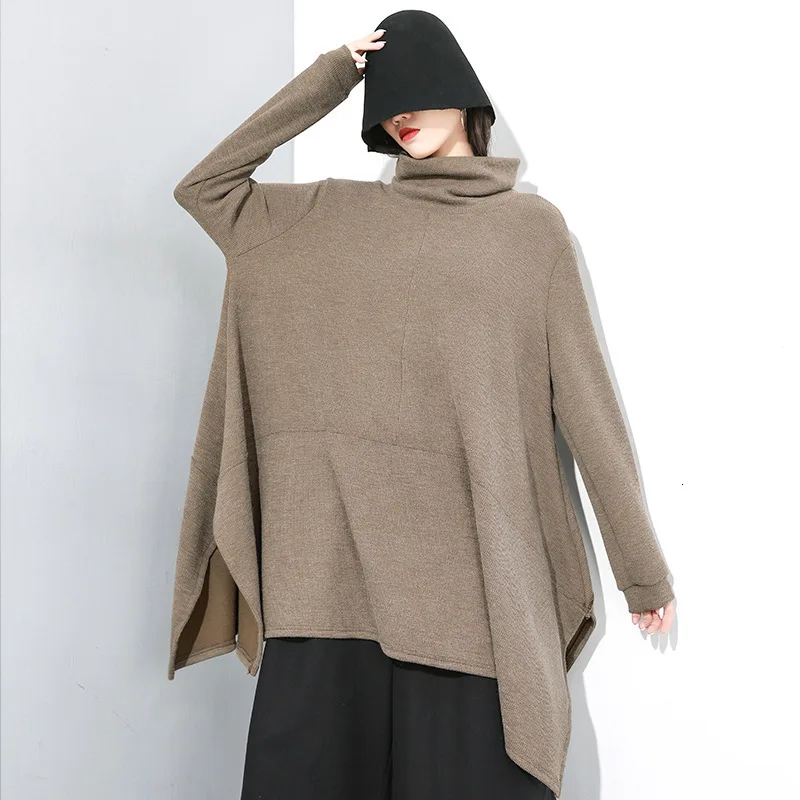 dark brown J2888 Необычная плиссированная толстовка, модная,, зимняя, длинный рукав, вязаная, маленькая, свежая, миноритарная, повседневная, свободная толстовка, XJ2888 - Цвет: dark brown J2888