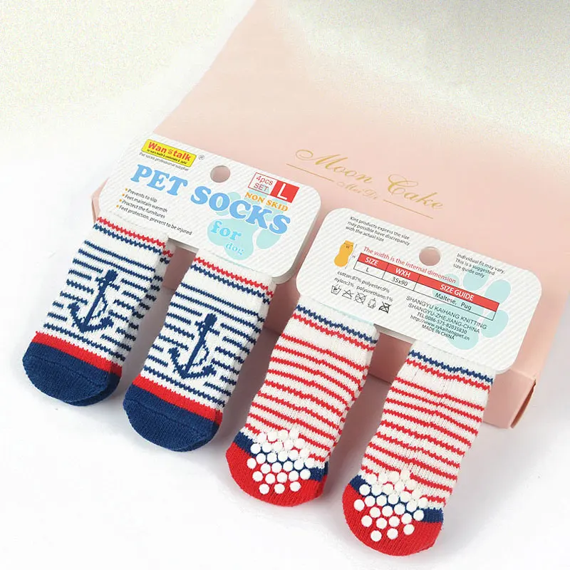 Нескользящие вязаные плотные теплые носки для домашних животных, кошек, Защитные носки для собак, пинетки, аксессуары для маленьких собак, чихуахуа, кошек