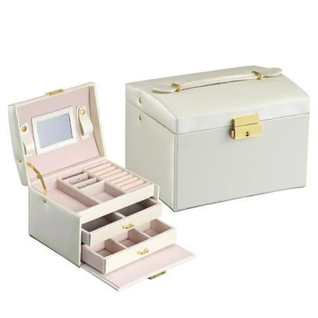 

Girl Gift Hand-held 17.5*14*13cm Three-layer PU Storage Box Double Drawer Jewelry Box Dressing Table