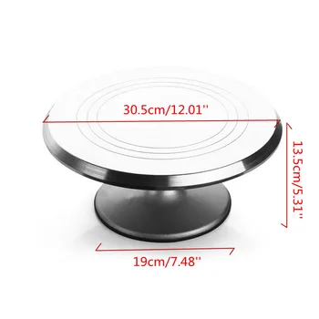 

New 12 Inch Cake Turntable Silver Aluminium Alloy Rotating Dough Cream Cake Stand Cake Rotary Table Baking Decorating Kitchen To
