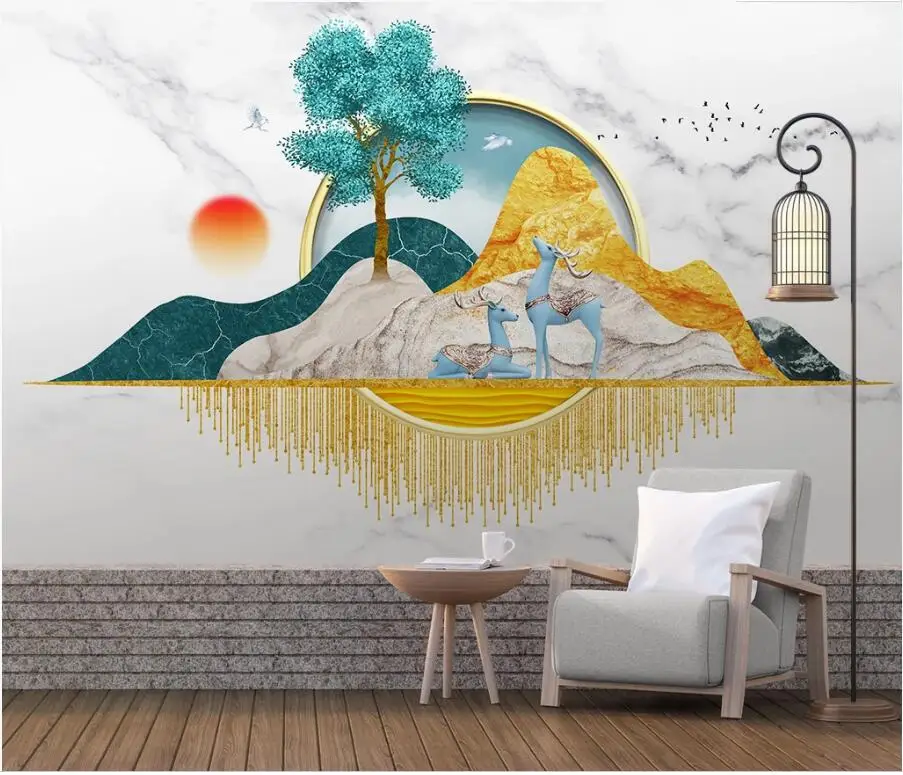 WDBH 3d photo wallpaper custom mural Chinese style mountain peak relief marble home decor living room for walls 3 d | Обустройство