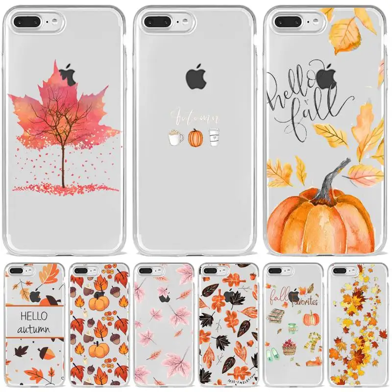 

Pumpkin happy autumn fall leaves Phone Case Transparent soft For iphone 5 5s 5c se 6 6s 7 8 11 12 plus mini x xs xr pro max