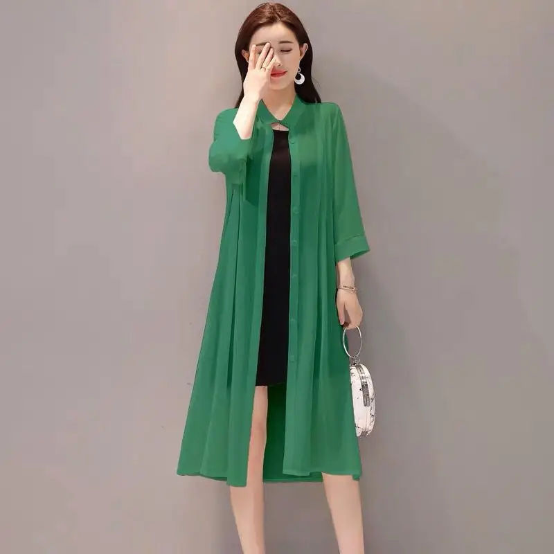 

5XL Kimonos Woman Long Chiffon Cardigan Loose Shirt Blouse For Women Slim Office Lady Female Summer Beach Kimono Streetwear