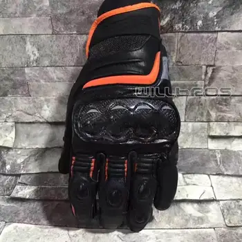 

Motorcycle ATV Bike Riding Carbon D1 Short Leather Gloves Motocross Motorbike Scooter Riding Black Red Gloves