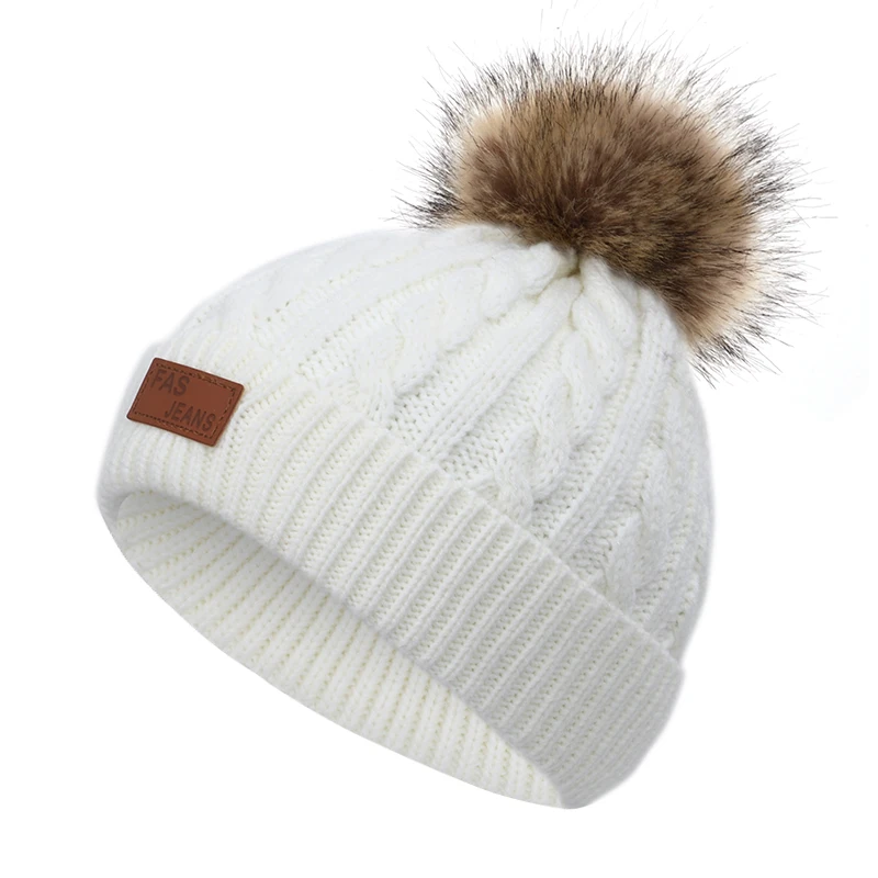 new fashion solid color children's knit beanie Kids Brand Boys girls Winter pompom casual hat Baby Toddler Soft cap warm - Цвет: White