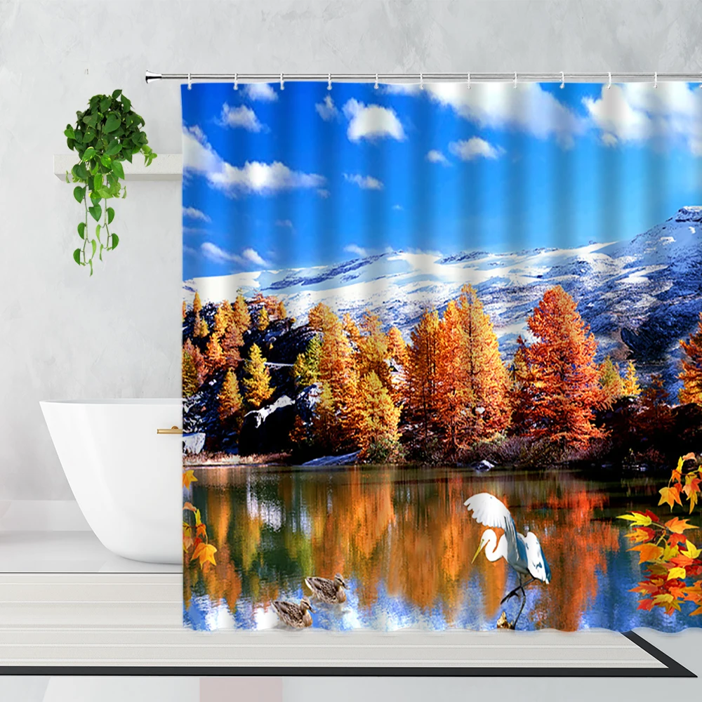 

3d-занавеска для душа с изображением пейзажа леса, гор, моря, украшение для ванной комнаты, фон, водонепроницаемая занавеска для ванной, набор с крючками