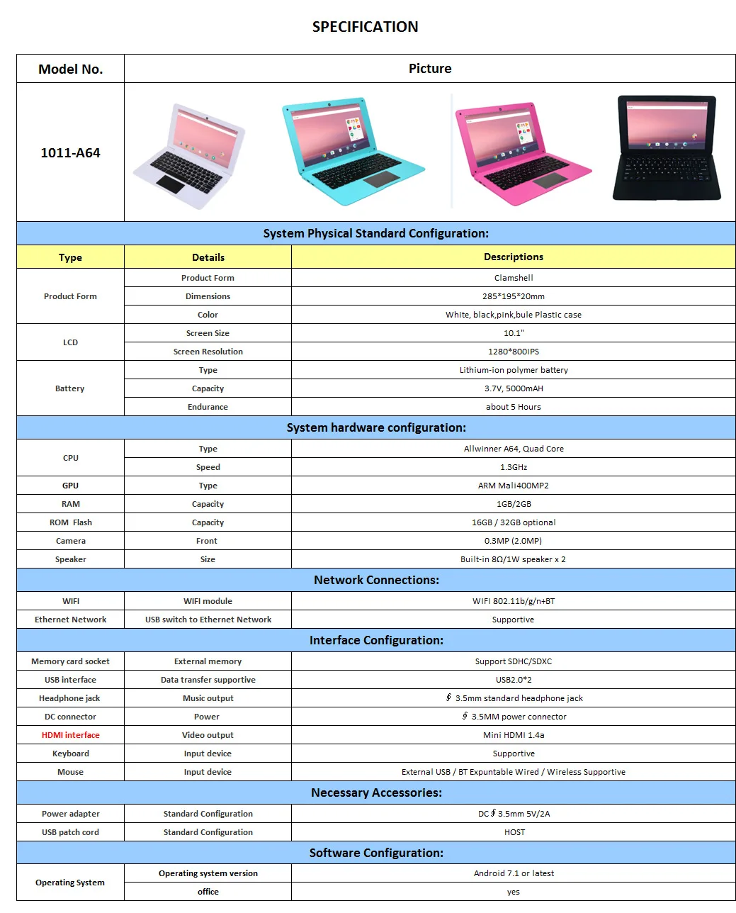 10.1 Inch Android 7.1 Ultrathin HD Netbook - Lightweight, Ultra-Thin, 2GB+32GB, Quad Core Laptop Description Image.